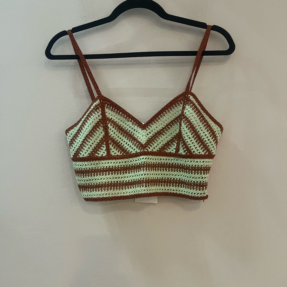Elegant Green and Brown crocheted Checkered Skirt and top set - Picture 10 of 16